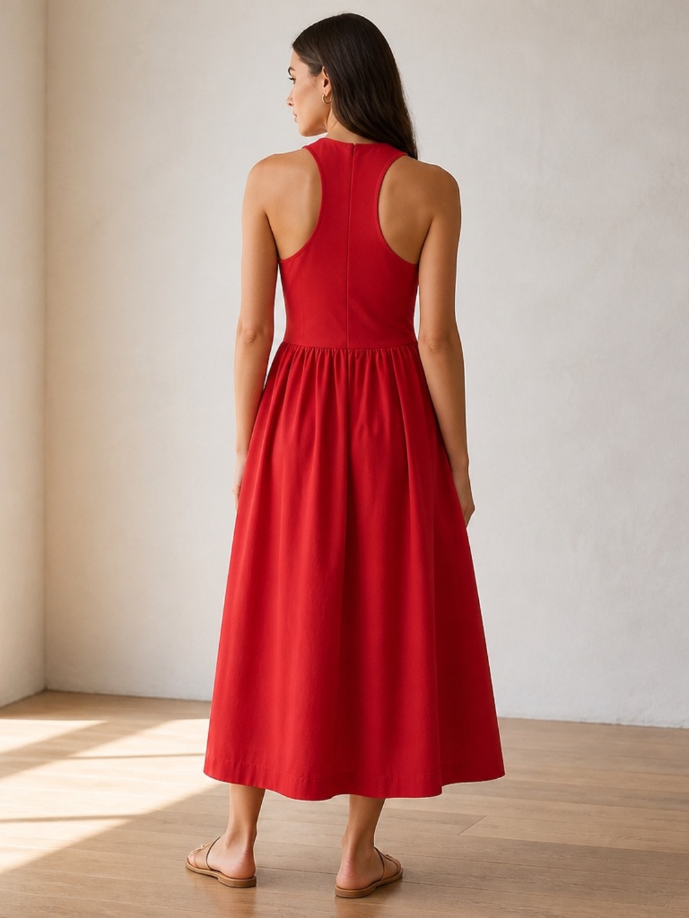 Anthropologie Sleek Sleeveless Red Maxi Dress with Flowing Gathered Skirt.NWT XL - Picture 6 of 8